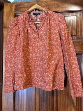 House of Harlow‎ 1960’s Rust Floral Print Long Puff Sleeves Top sz S Peasant Top